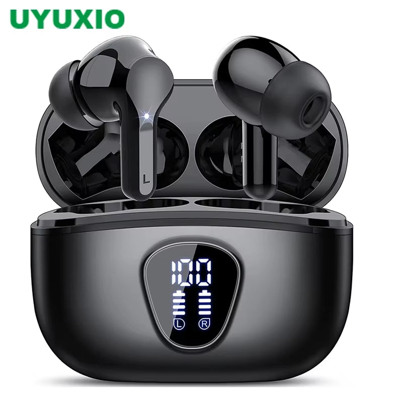 Ultra-Comfort Wireless Earbuds with HiFi Stereo Sound, BT5.3, ENC Noise Cancelling, 48H Playtime, LED Display, IP7 Waterproof