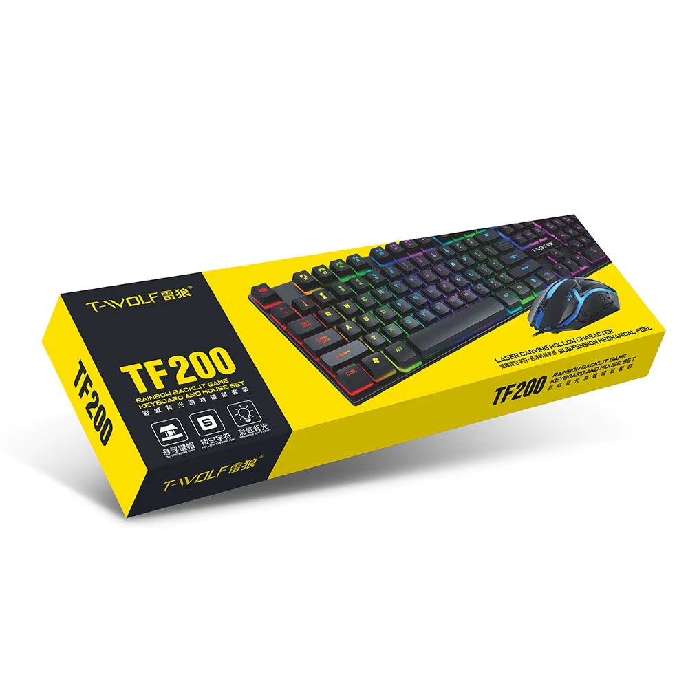Colorful Backlit Gaming Keyboard and Mouse Combo - 104 Keys USB Wired Set