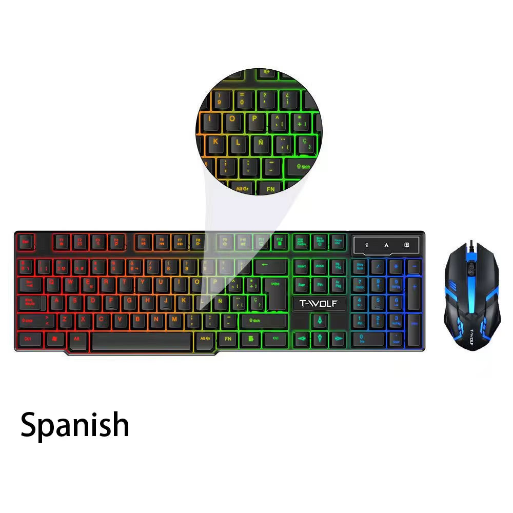 Colorful Backlit Gaming Keyboard and Mouse Combo - 104 Keys USB Wired Set