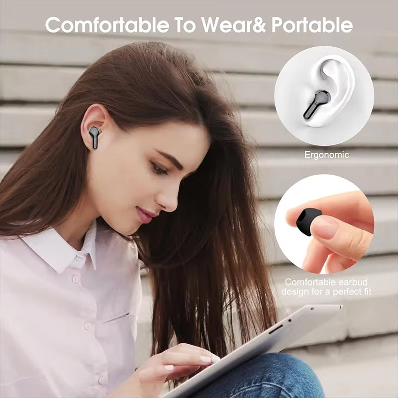 Ultra-Comfort Wireless Earbuds with HiFi Stereo Sound, BT5.3, ENC Noise Cancelling, 48H Playtime, LED Display, IP7 Waterproof