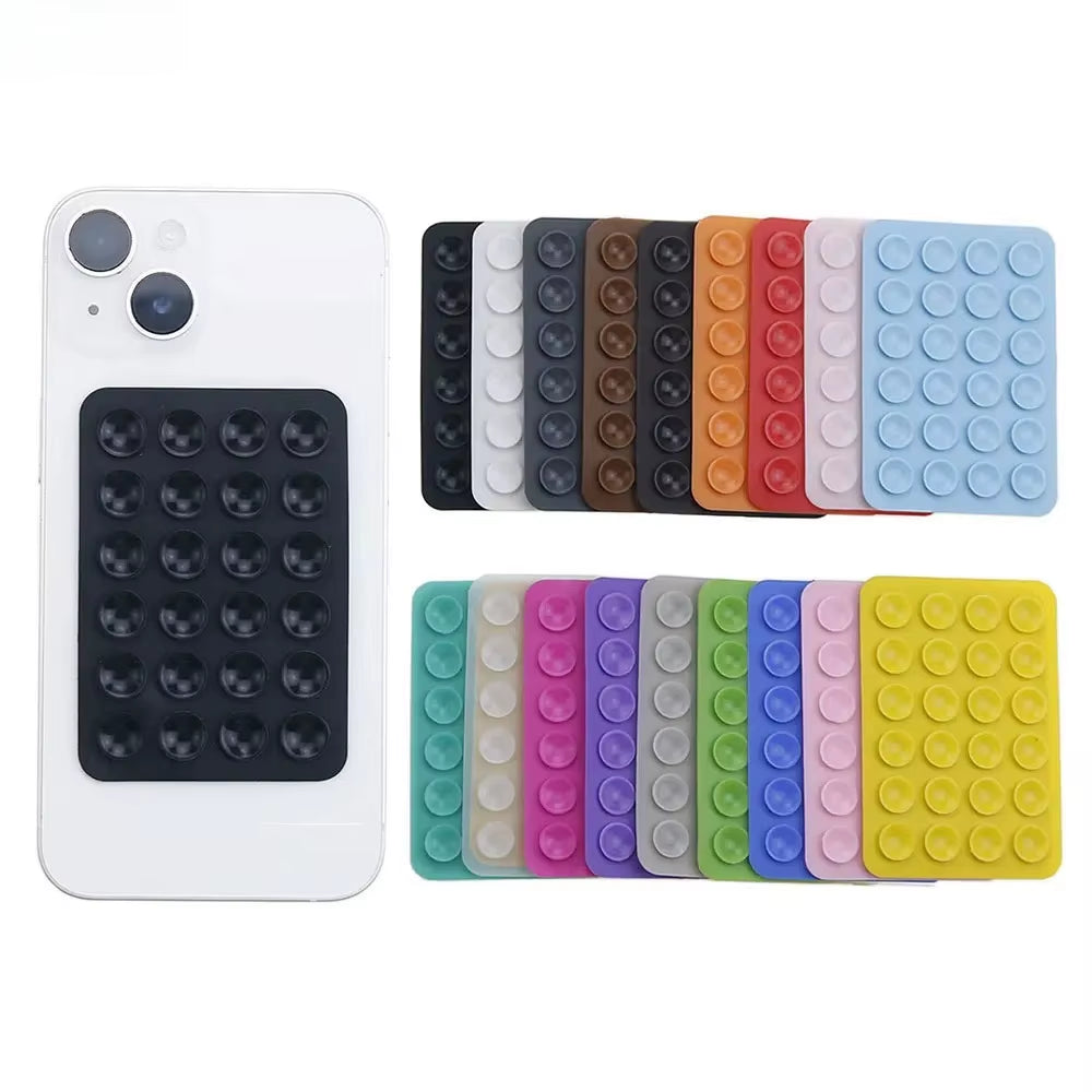 Versatile Silicone Suction Cup Phone Holder - 24 Square Adhesive Pads for Secure Mounting