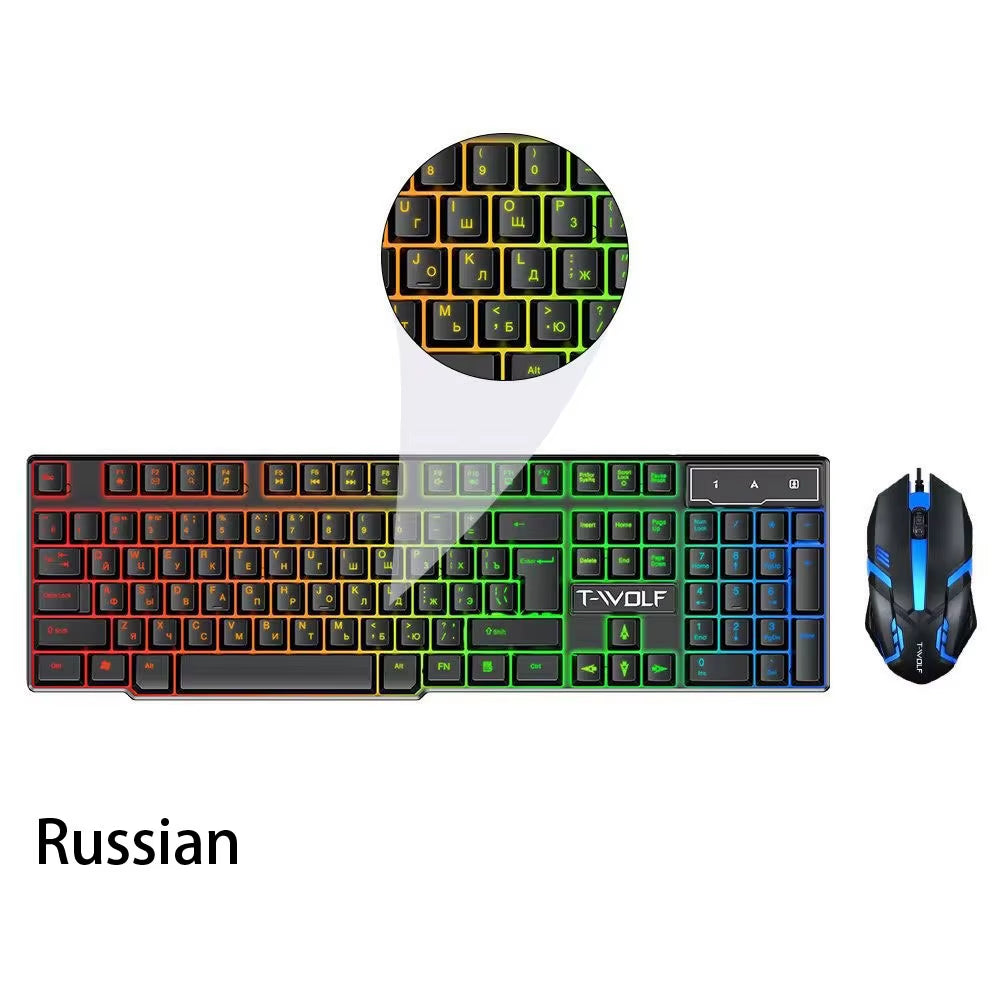 Colorful Backlit Gaming Keyboard and Mouse Combo - 104 Keys USB Wired Set