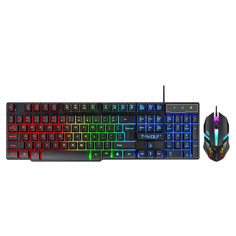 Colorful Backlit Gaming Keyboard and Mouse Combo - 104 Keys USB Wired Set