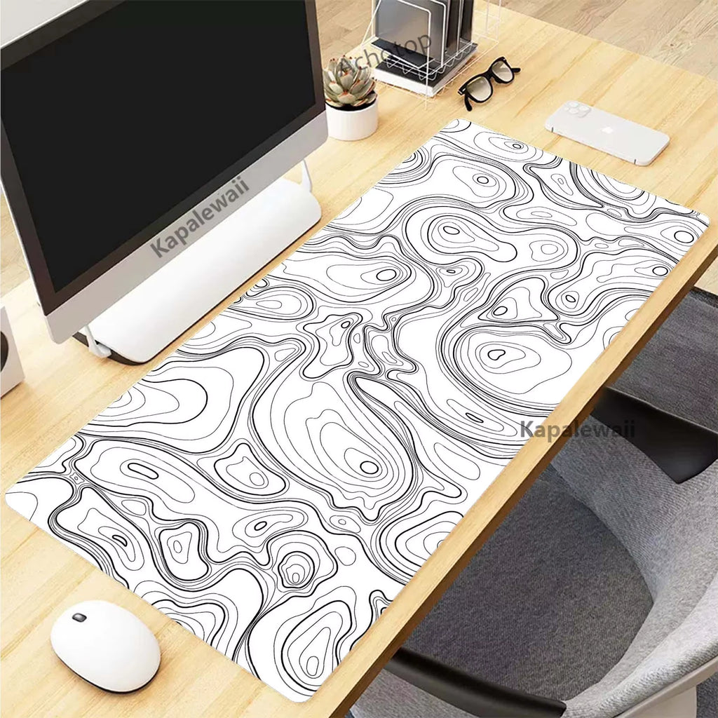 Stylish XXL Black and White Topographic Map Mouse Pad - Perfect for Gaming and Work Setup (900x400mm)