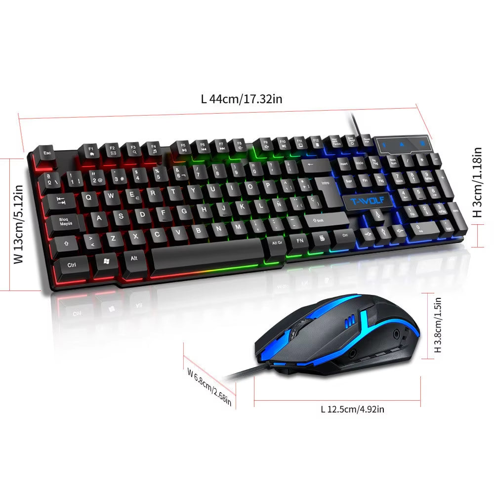 Colorful Backlit Gaming Keyboard and Mouse Combo - 104 Keys USB Wired Set