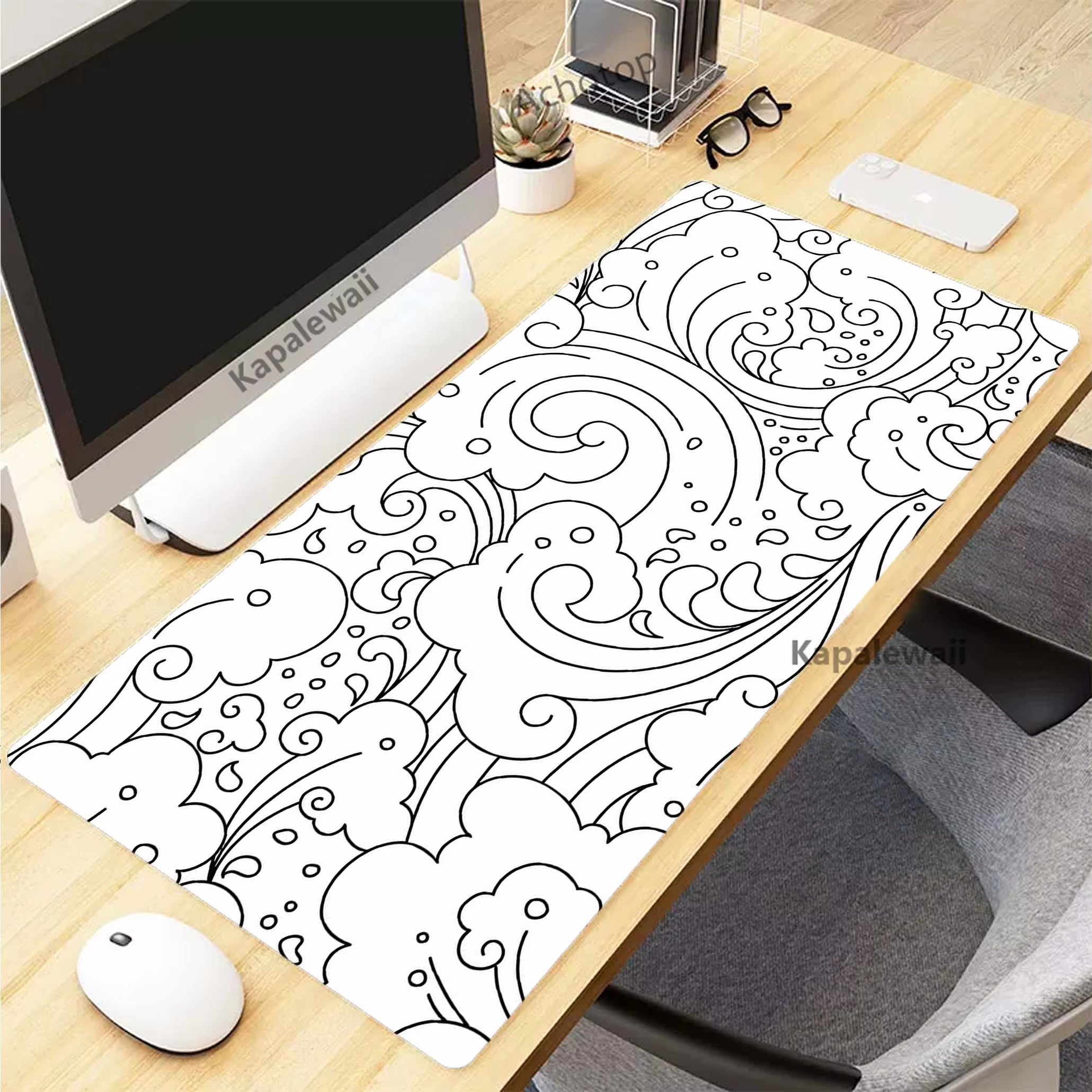 Stylish XXL Black and White Topographic Map Mouse Pad - Perfect for Gaming and Work Setup (900x400mm)