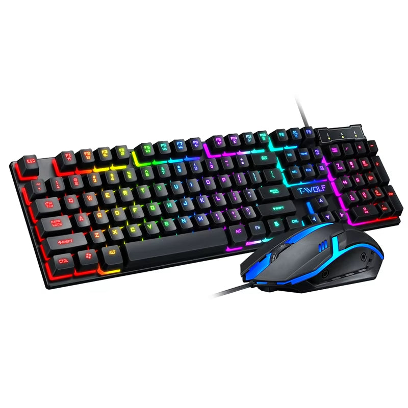 Colorful Backlit Gaming Keyboard and Mouse Combo - 104 Keys USB Wired Set