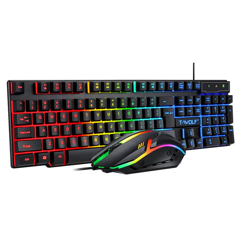 Colorful Backlit Gaming Keyboard and Mouse Combo - 104 Keys USB Wired Set